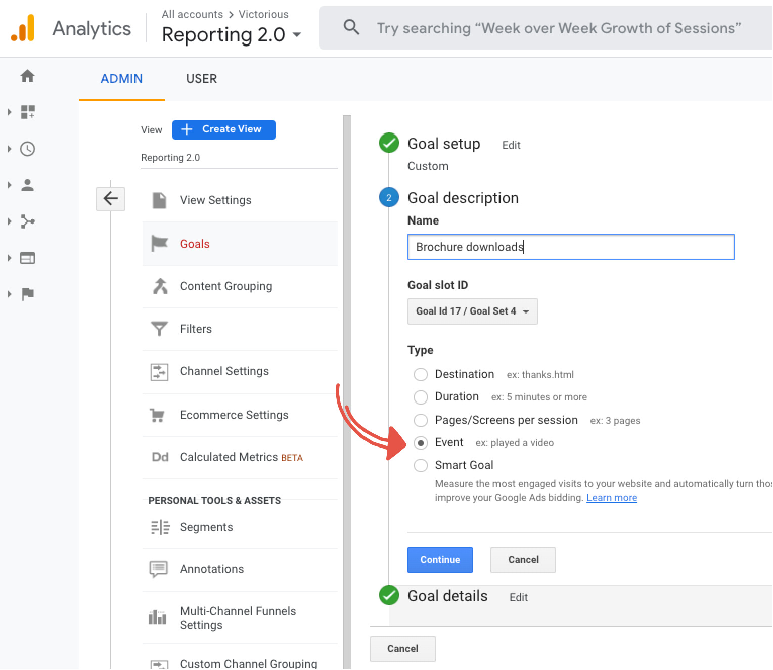 إنشاء هدف حدث في تحليلات جوجل