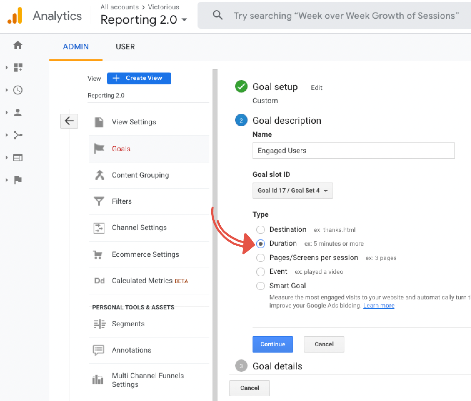 كيفية إعداد هدف المدة في تحليلات جوجل