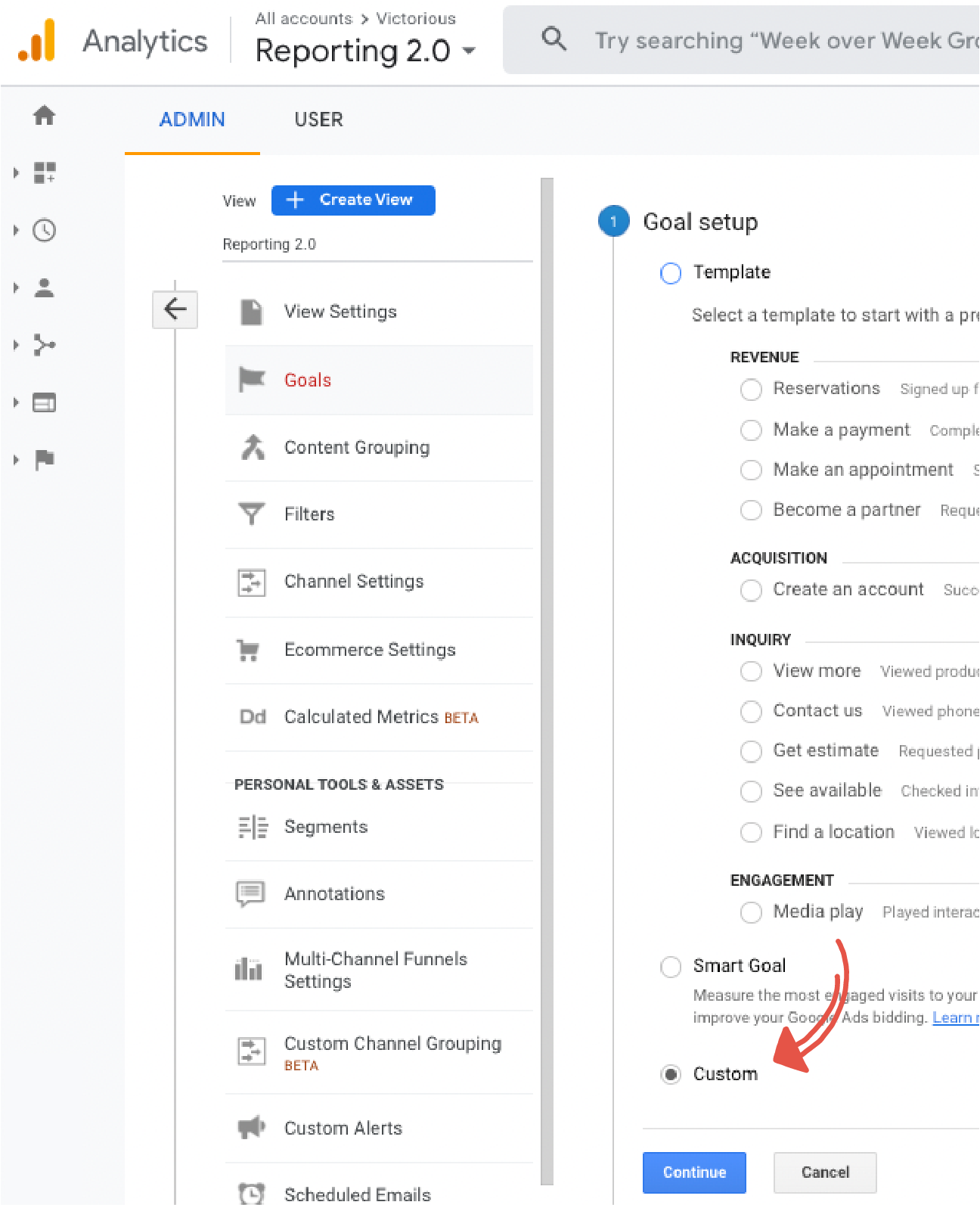 كيفية إنشاء لقطة شاشة لهدف ga لإعداد الهدف