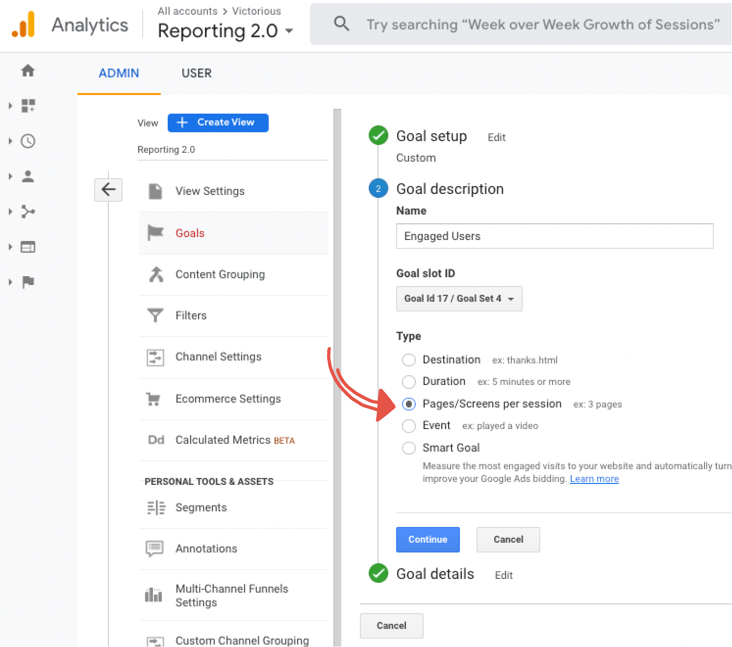 إنشاء صفحات لكل جلسة هدف