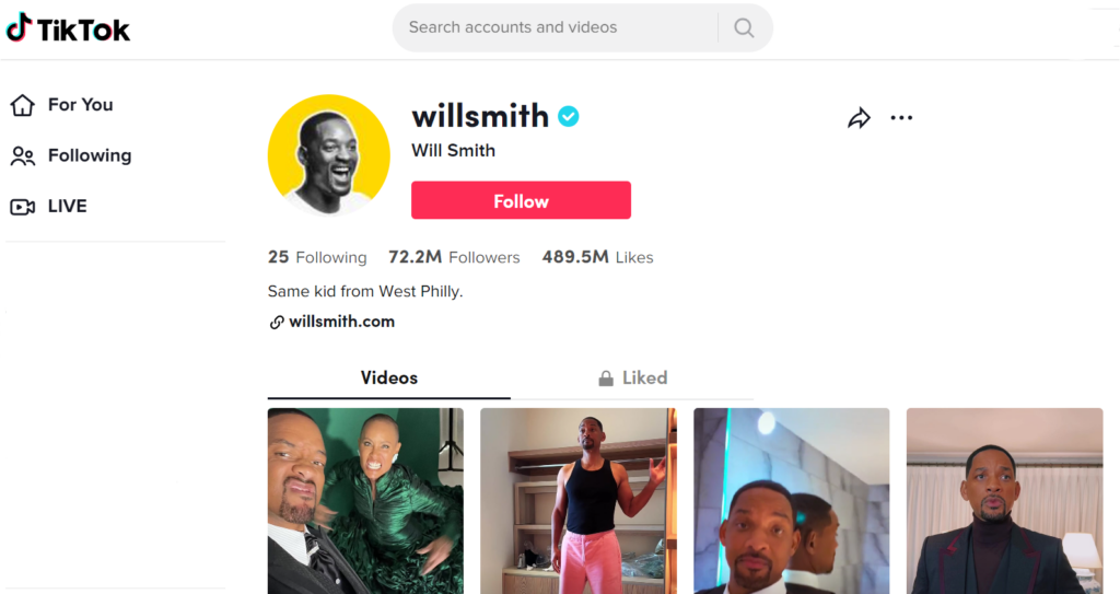 Will Smith هو الوحيد A-Lister في أفضل 5 متابعين على TikTok.