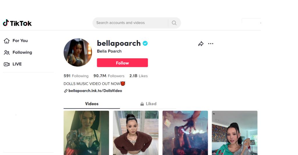 كان لدى Bella Poarch 90.7 مليون شخص يتابعون صفحتها على TikTok