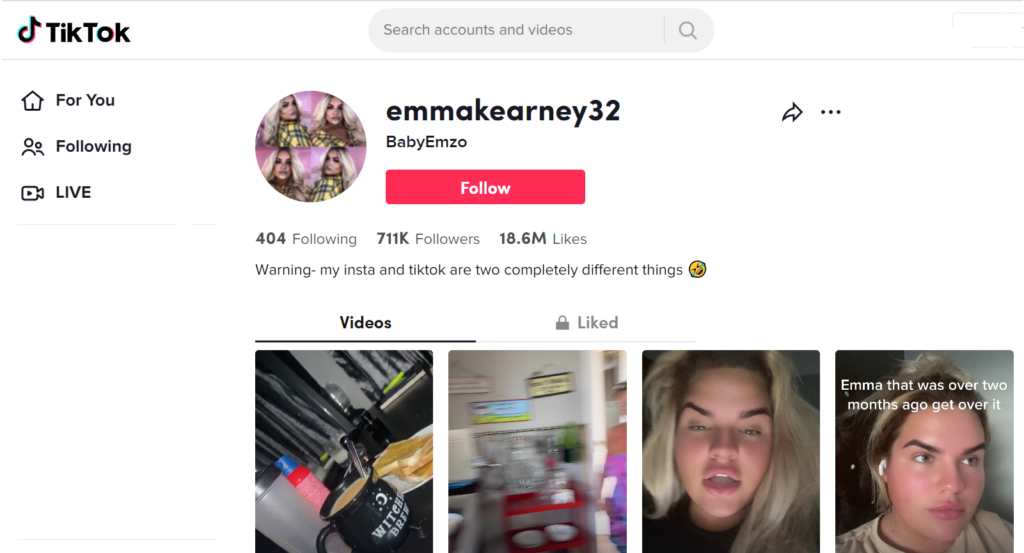 نمت صفحة Emma Kearney's TikTok متابعًا بلغ 711 ألف شخص