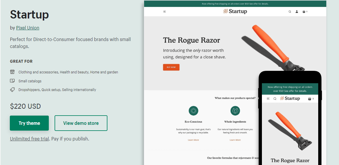 Avvio Shopify tema dropshipping