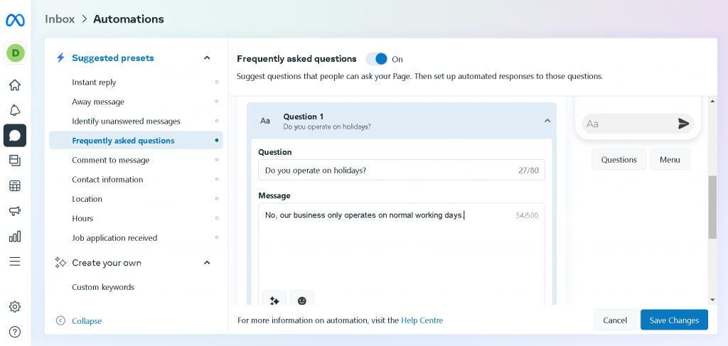 Facebook 환영 메시지 페이지- 15 사용 가능한 예제 및 템플릿 12 Facebook message FAQ's