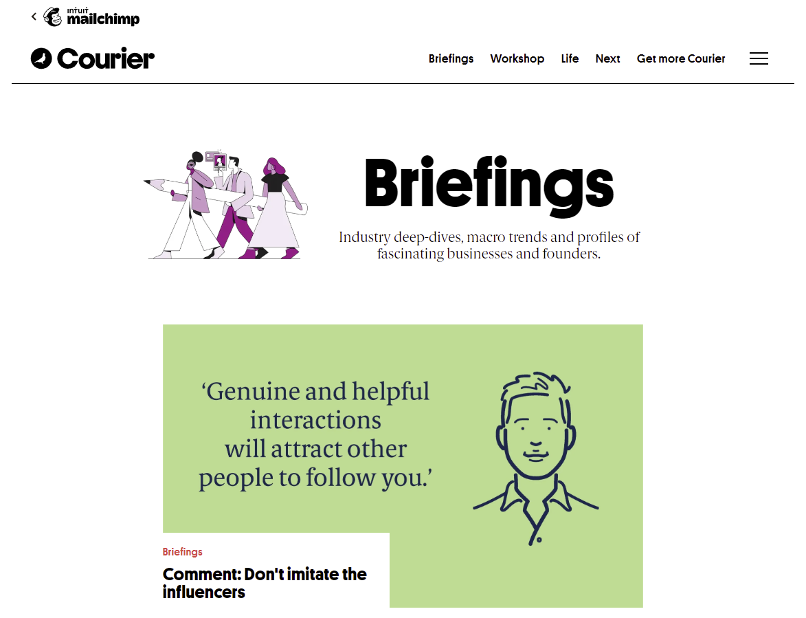 Capture d'écran de la page des briefings Mailchimp
