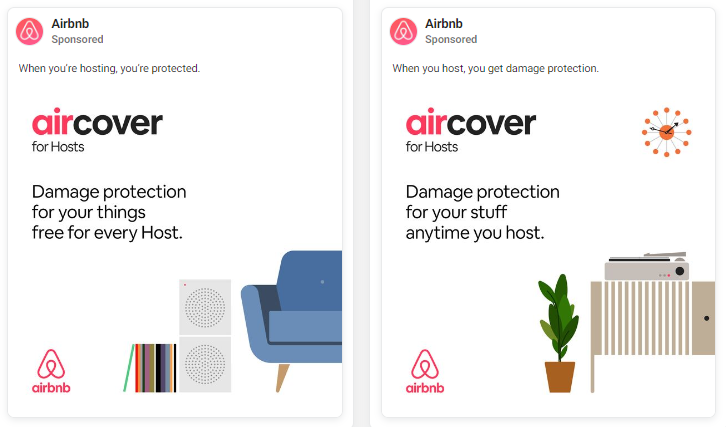 Capture d'écran de deux annonces Airbnb dans la bibliothèque de métadonnées