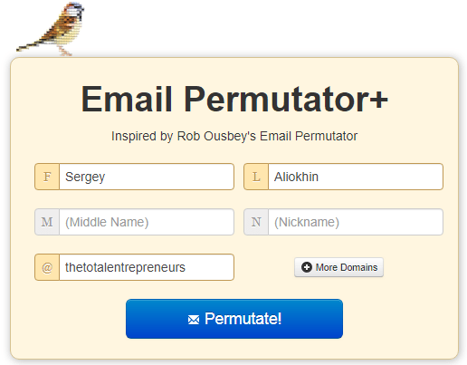 znajdź e-mail czyjś adres e-mail za pomocą permutatora e-mail