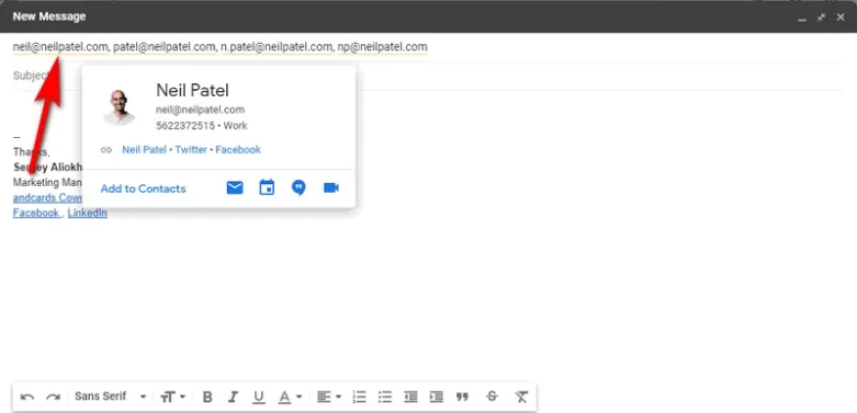 znajdź adres e-mail Neila Patela