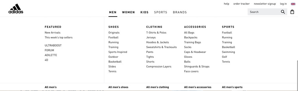 Conception d'interface utilisateur de commerce électronique Adidas