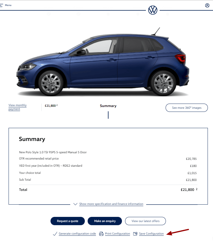 Volkswagen visueller Konfigurator