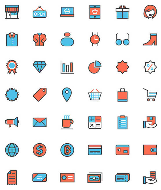 80 플랫 라인 쇼핑 아이콘 세트