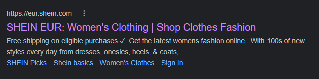 Etiqueta de título Shein eCommerce
