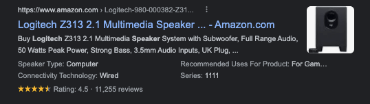 Exemplo de título de comércio eletrônico da Amazon