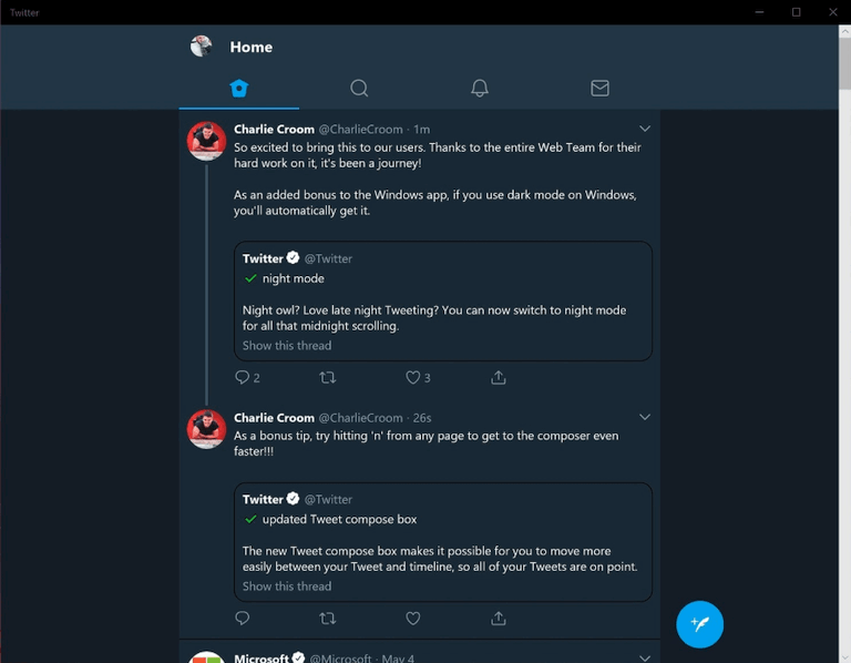 Twitter PWA dunkles Thema