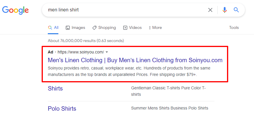 Camisa de lino de hombre de búsqueda de Google