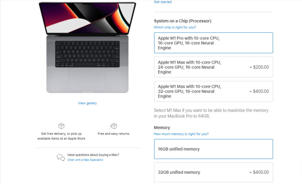 Venta adicional de Macbook Pro