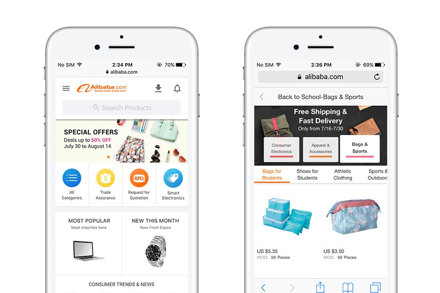 Alibaba - 10 migliori app web progressive per l'e-commerce 2018
