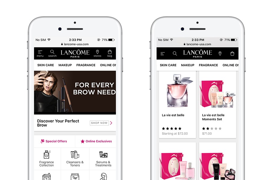 Lancome - 10 migliori app web progressive per l'e-commerce 2018