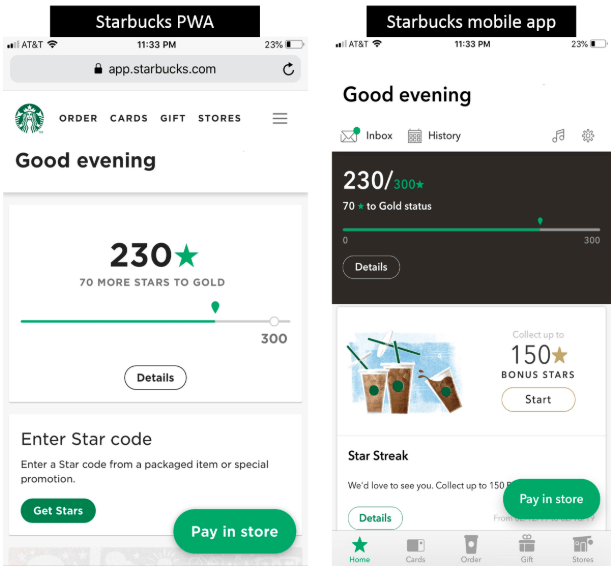 مثال على تطبيق الويب التقدمي Starbuck