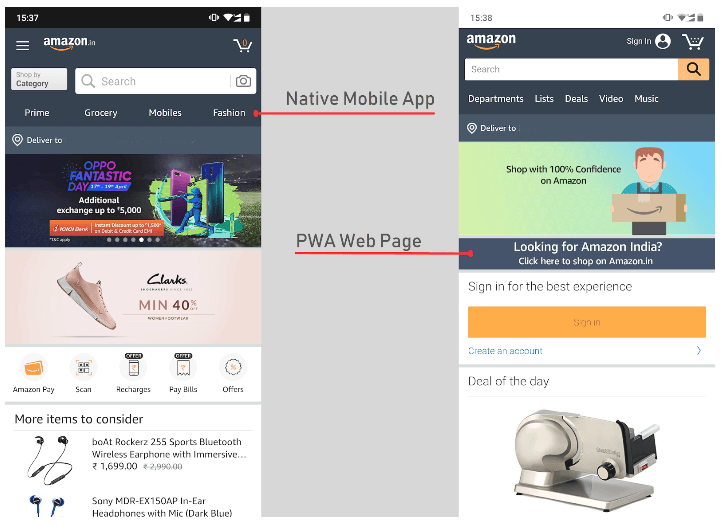 تطبيق Amazon مقابل PWA