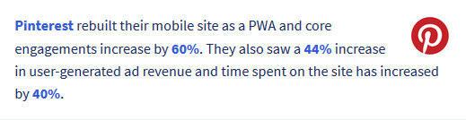 Statistici PWA Pinterest