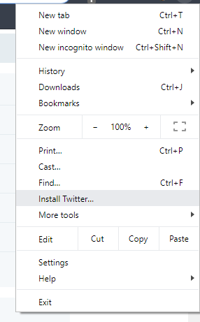 Opțiunea de instalare Twitter PWA
