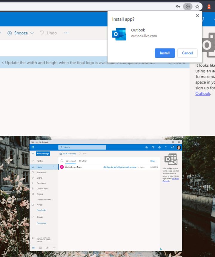 PWA di Microsoft Outlook