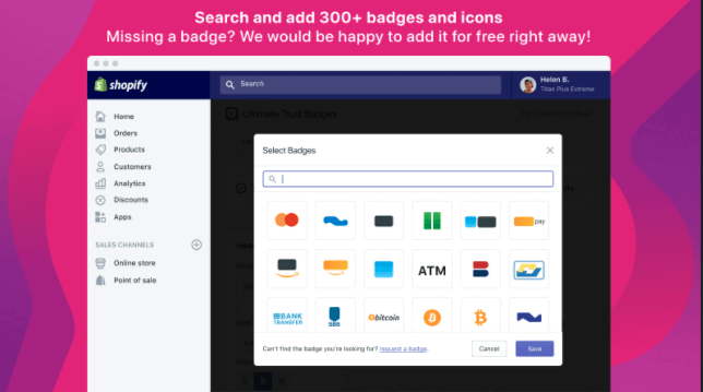 Значок доверия Приложение Shopify