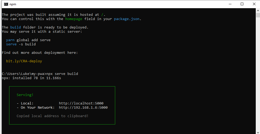 Mein PWA-Produktions-Build