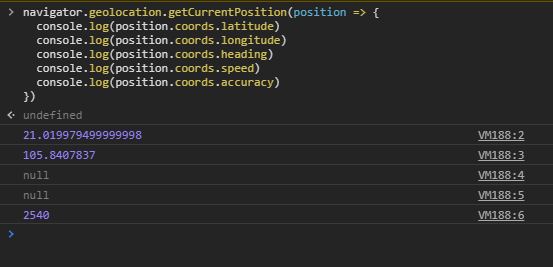 وحدة التحكم position.coords سجل