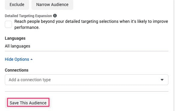 Facebookターゲティングセクション