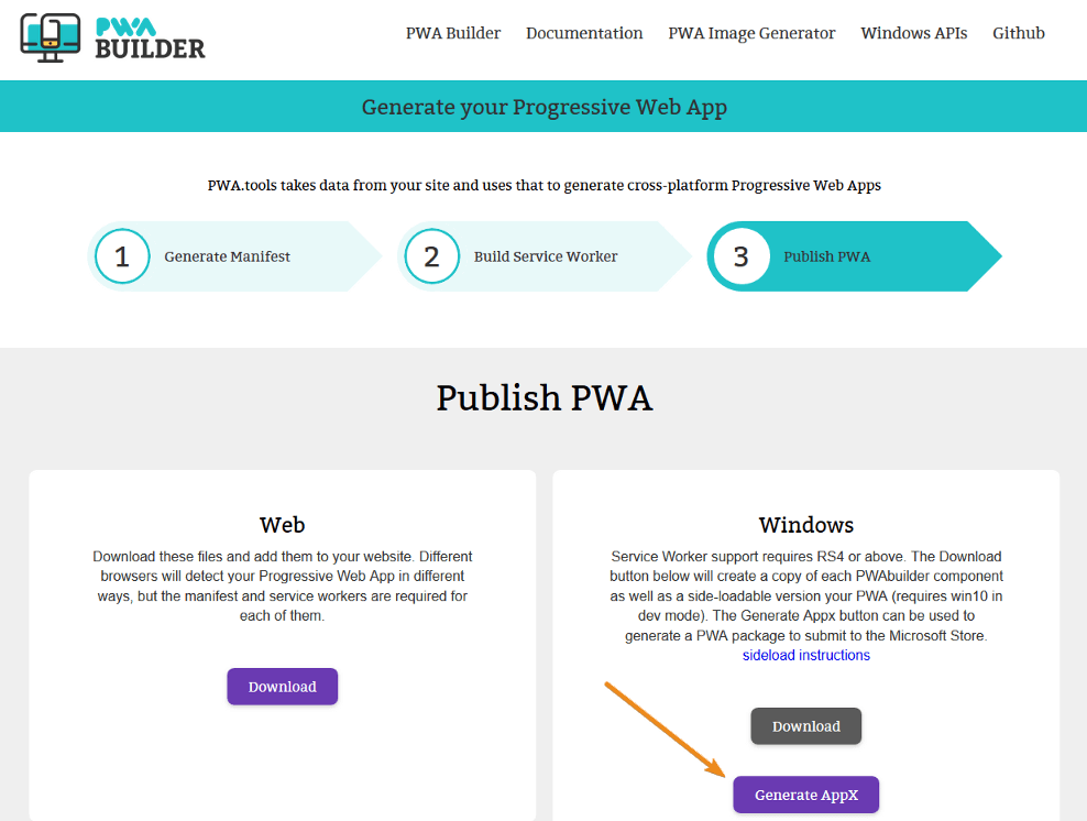 PWABuilder - Generieren Sie AppX