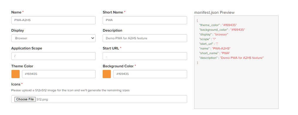 웹 앱 매니페스트 생성기를 위한 최적의 구성