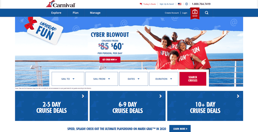 Vitrina site-ului Carnival Cruise Line