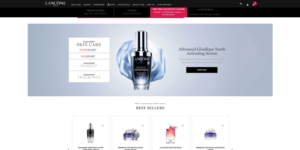 Vitrina site-ului Lancome