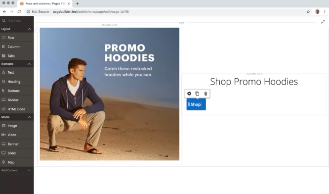 Magentoページビルダーのドラッグアンドドロップ