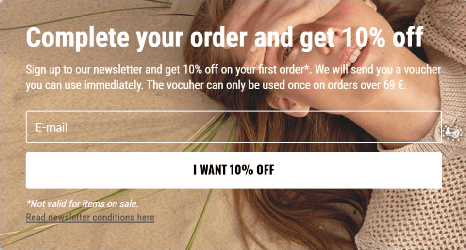 割引終了意図ポップアップ