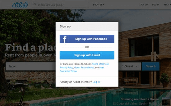 Airbnbソーシャルログイン