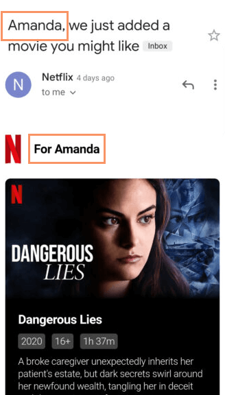 電子メールのパーソナライズされた件名