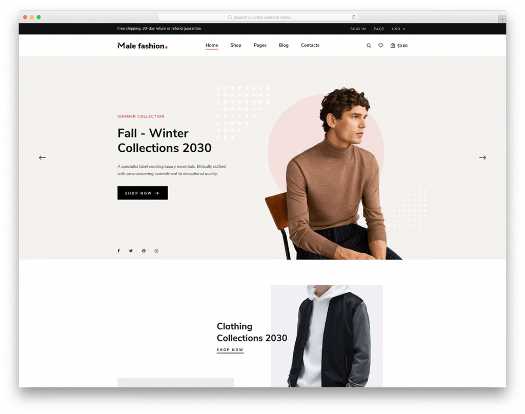 web design minimalista di eCommerce