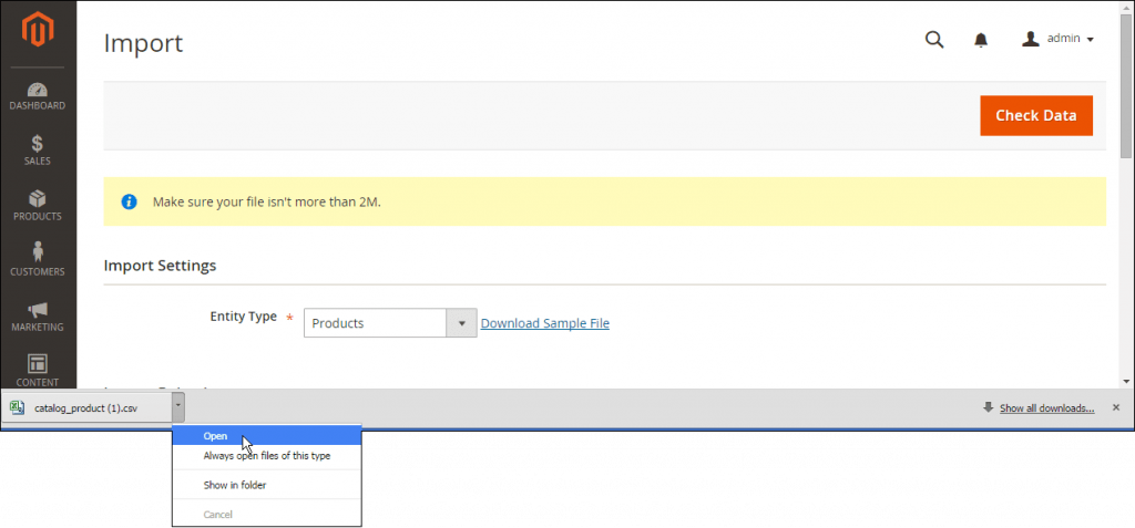 impor data - unduh file sampel