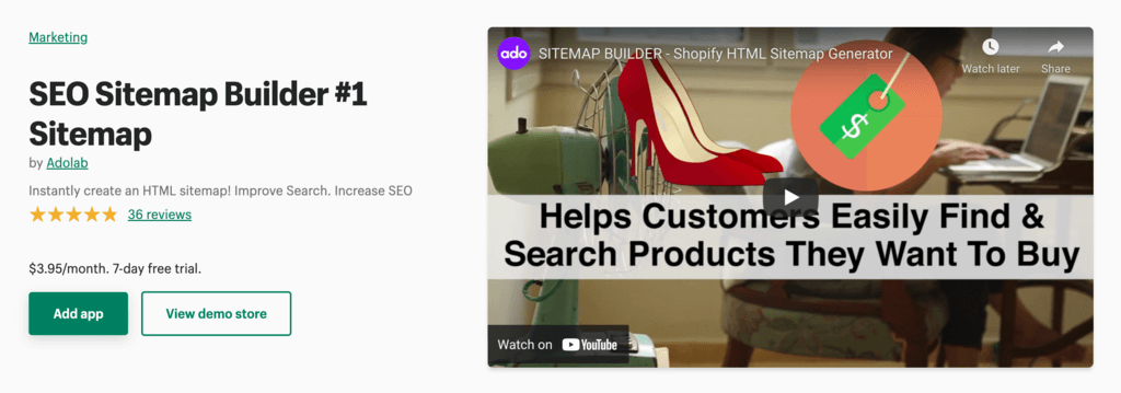 Shopify SEO منشئ خريطة الموقع