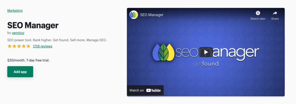 مدير تحسين محركات البحث Shopify التطبيق