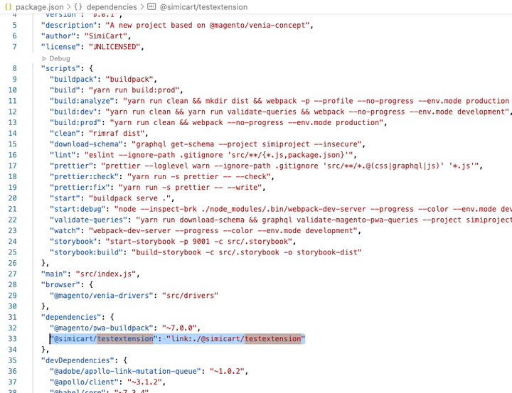 Ubah package.json untuk mengimpor paket
