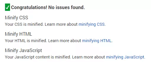 Google PageSpeed ​​Insights recommande la minification