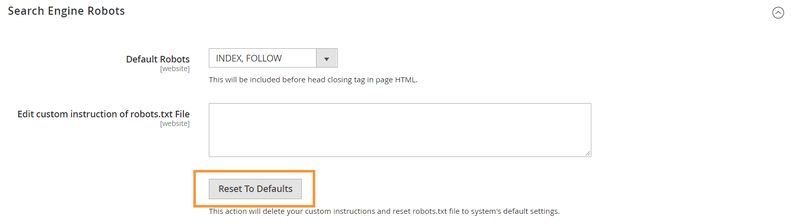 Setel ulang ke instruksi robots.txt default