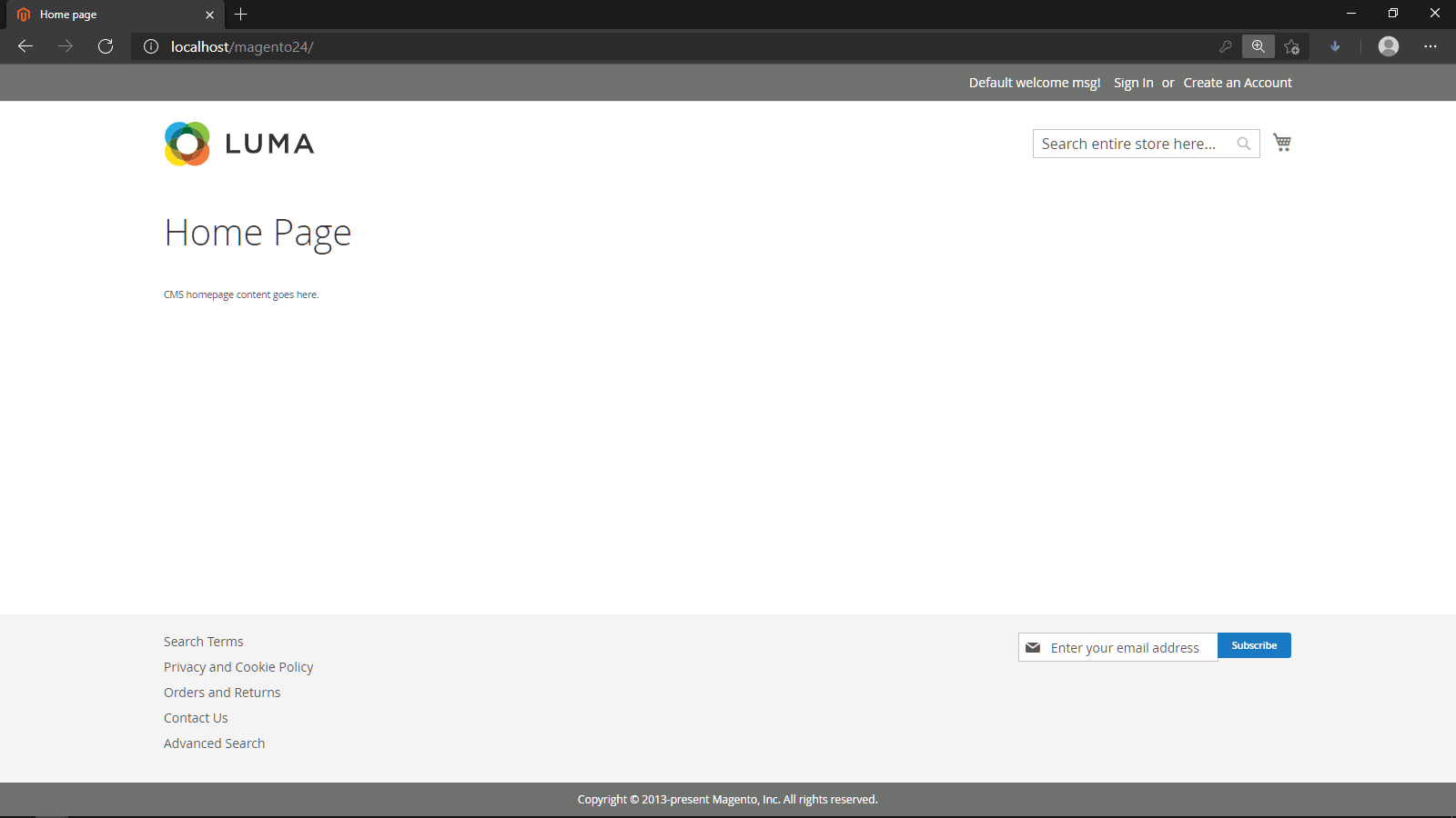 샘플 데이터가 없는 Magento 2