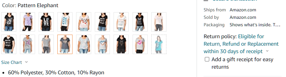 Info kebijakan pengembalian halaman produk Amazon