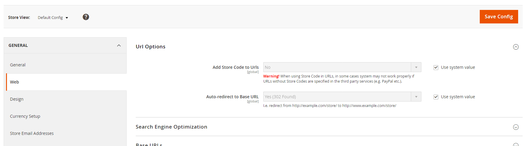 Opcje adresu URL Magento 2